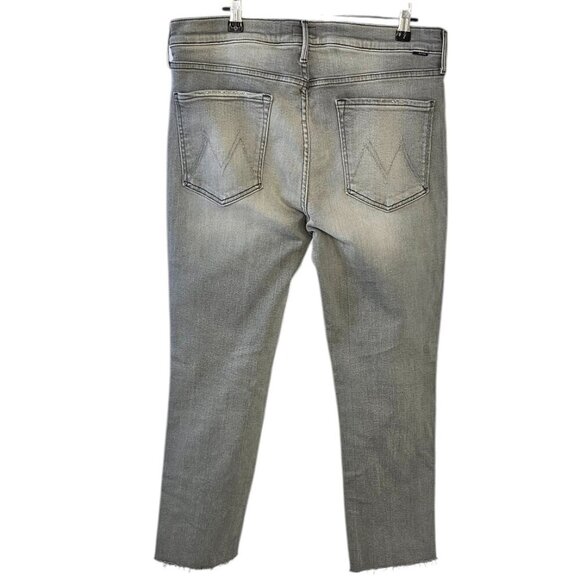 MOTHER The Rascal Mid-Rise Ankle-Fray Jeans, Noted, Grey Wash, Stretch Denim, 34 - Picture 2 of 11